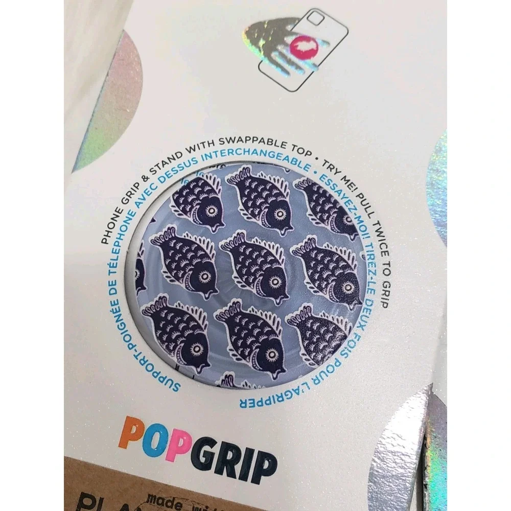 LOT 2 PopSockets Cell Phone Grip FISH‎ OCEAN WAVES blue nautical beach surfer